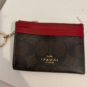Coach Red and Brown Keychain Wallet